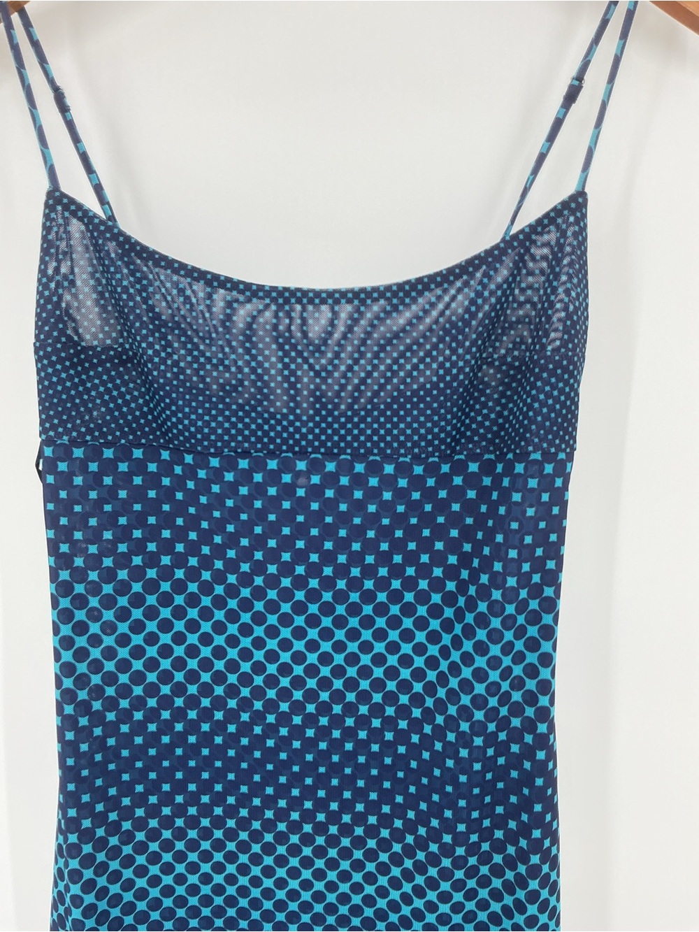 Miaou Thais Mesh Midi Dress Warp Blue Polka Dot Size Small - Picture 6 of 8